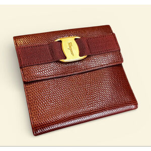 Ferragamo Brown Lizard Embossed Wallet One Size